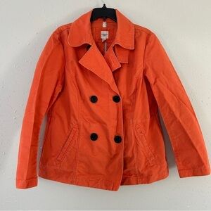🦋 Lands’ End Canvas Orange Jacket Pea Coat Spring Casual Large Medium